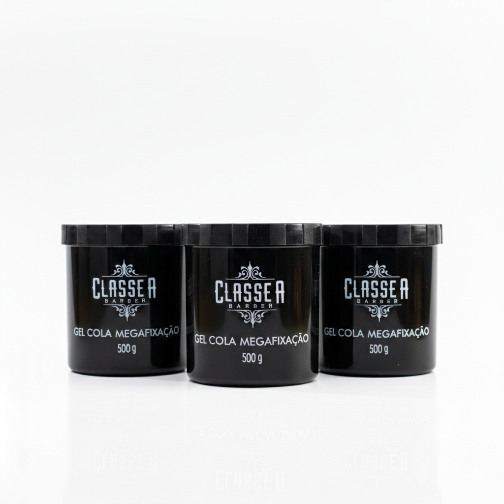 Kit Gel Cola Megafixação Classe A Barber 500g – 3 Unidades