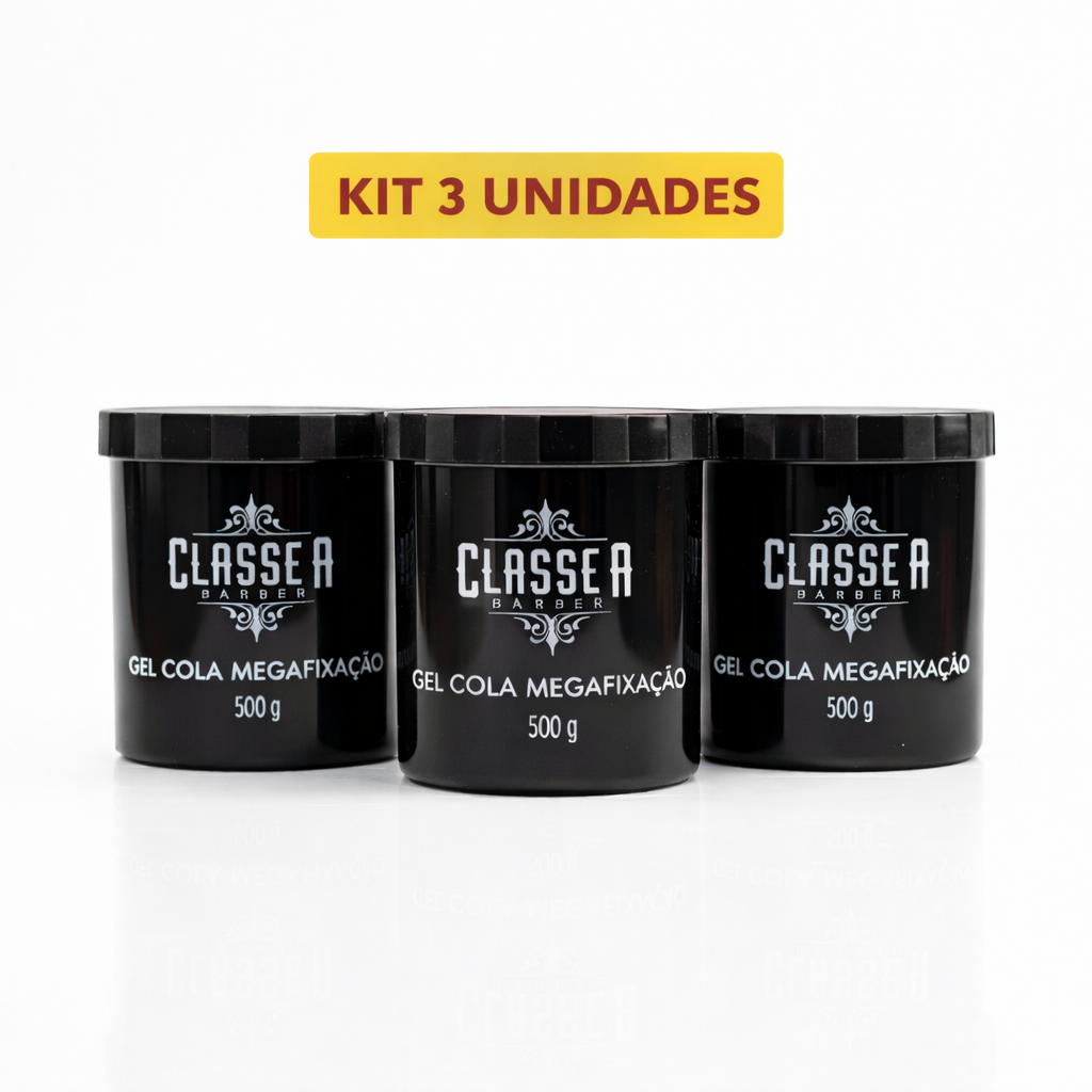 Kit Gel Cola Megafixação Classe A Barber 500g – 3 Unidades