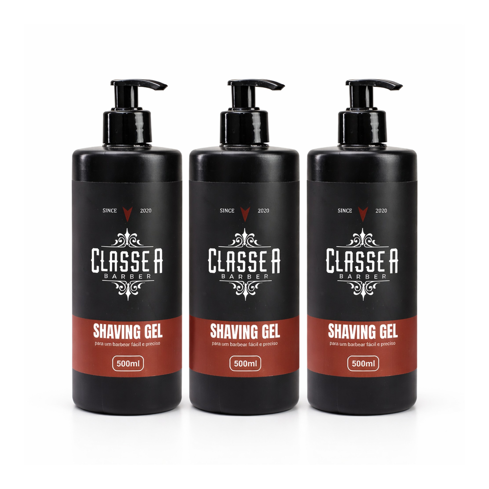 Kit 3 Shaving Gel Profissional Classe A Barber 500g – Gel de Barbear Transparente