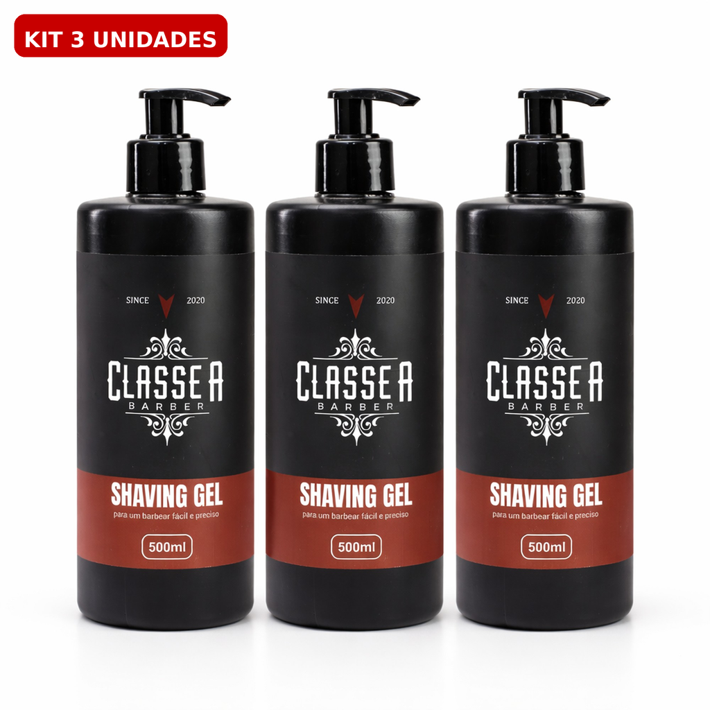 Kit 3 Shaving Gel Profissional Classe A Barber 500g – Gel de Barbear Transparente