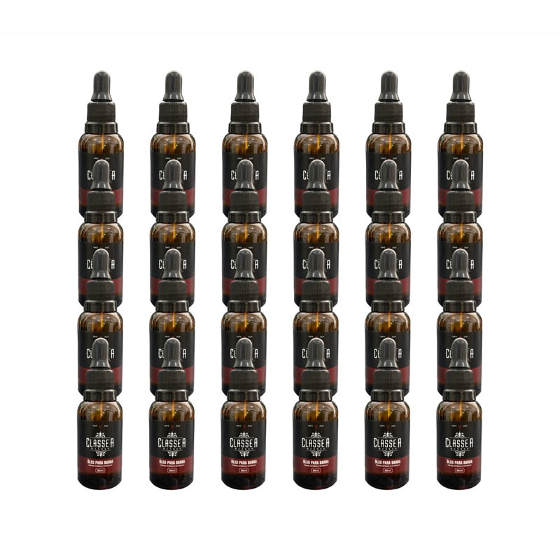 Kit 24x óleo para barba 30ml classe a  possui hidratantes e fortalece os fios