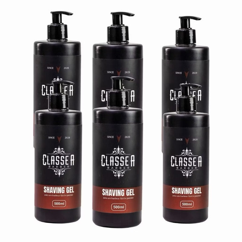 Kit 6x Shaving Em Gel 500ml Classe A Pra Fazer Barba Pezinho E Navalhado Hidratante & Refrescante Profissional