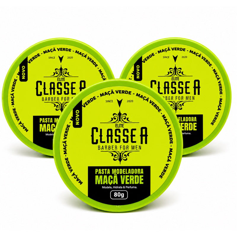 KIT 3 PASTAS MODELADORA CLASSE A  MAÇÃ VERDE 80g ALTA FIXAÇÃO 3un